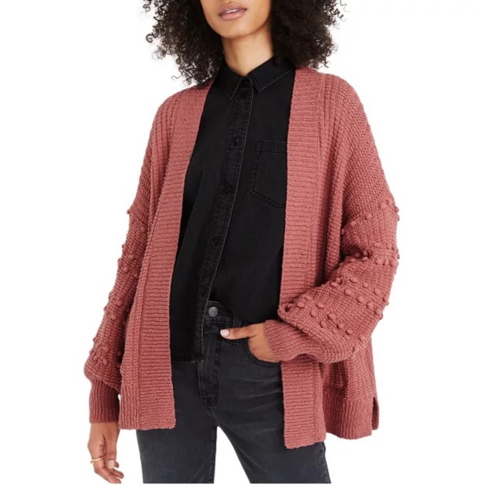 Madewell cardigan pink dust mauve color with balloon bobble sleeves